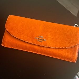 Soft Leather Neon Orange Coach Envelope Wallet